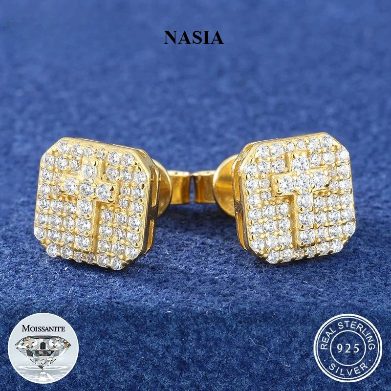 Iced Out Cross Stud Earrings