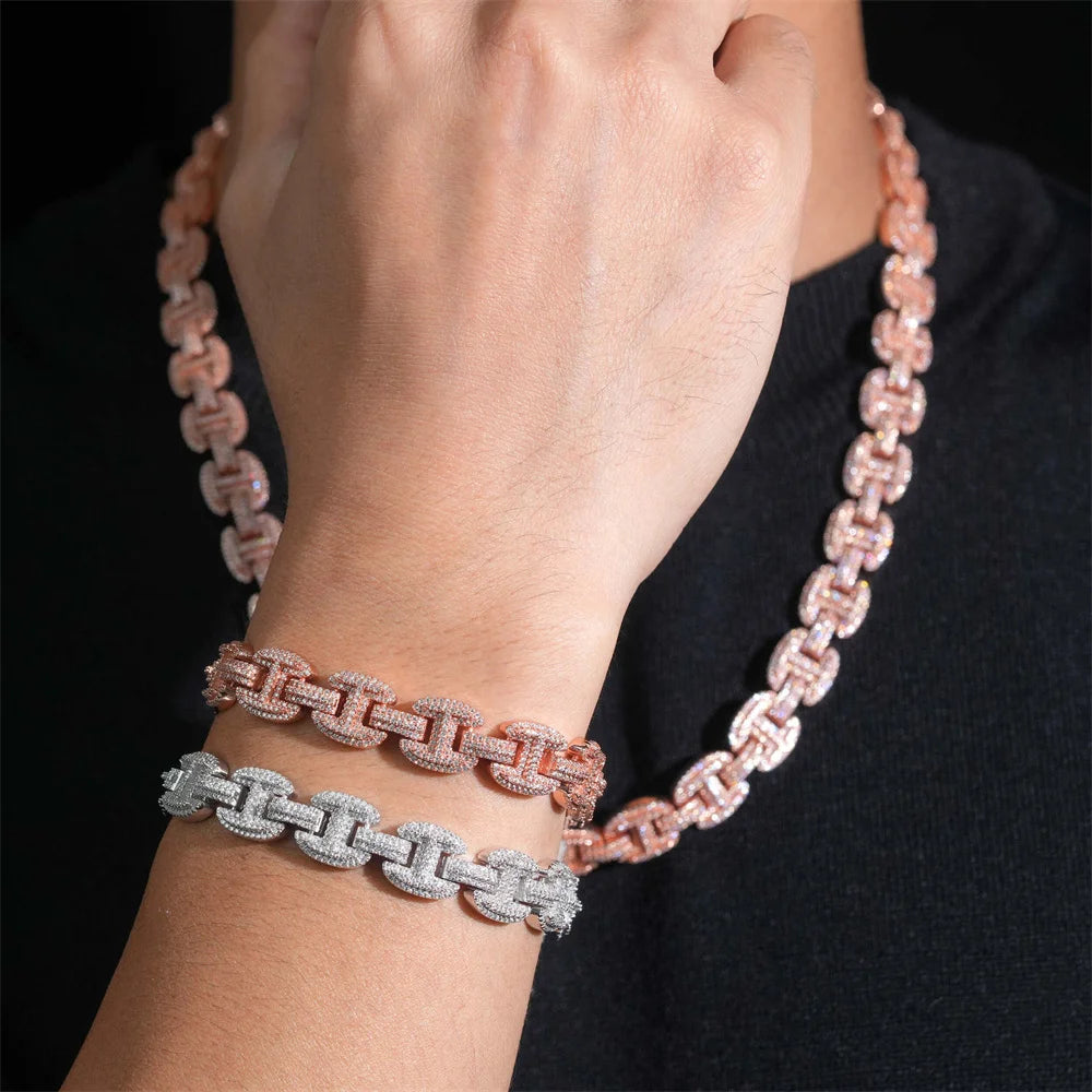 12mm Iced Out  Bean Chain