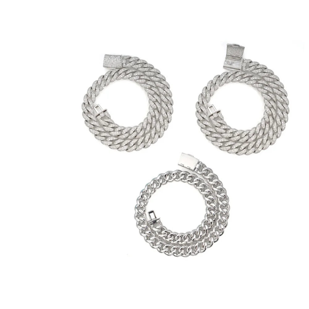 14mm Iced Out Silver Cuban Link Chain