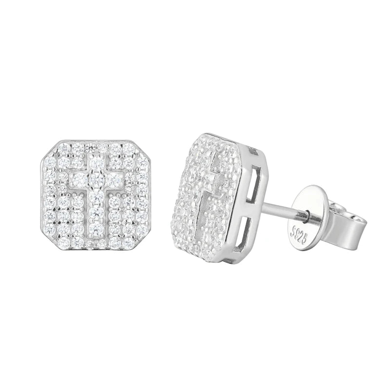 Iced Out Cross Stud Earrings