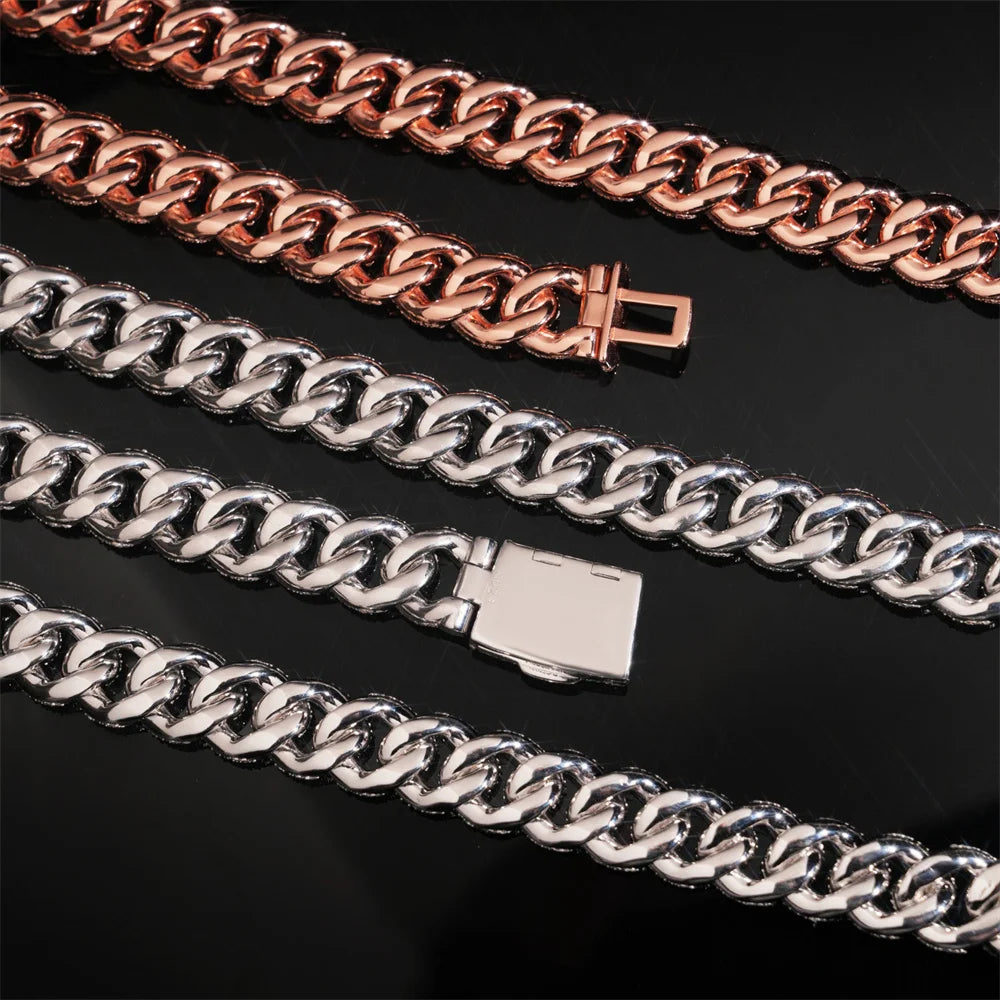 14mm Iced Out Silver Cuban Link Chain